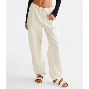 Aeropostale Parachute Baggy Cargo Pants Y2K Hip Hop Skate Punk Womens XL‎ Beige